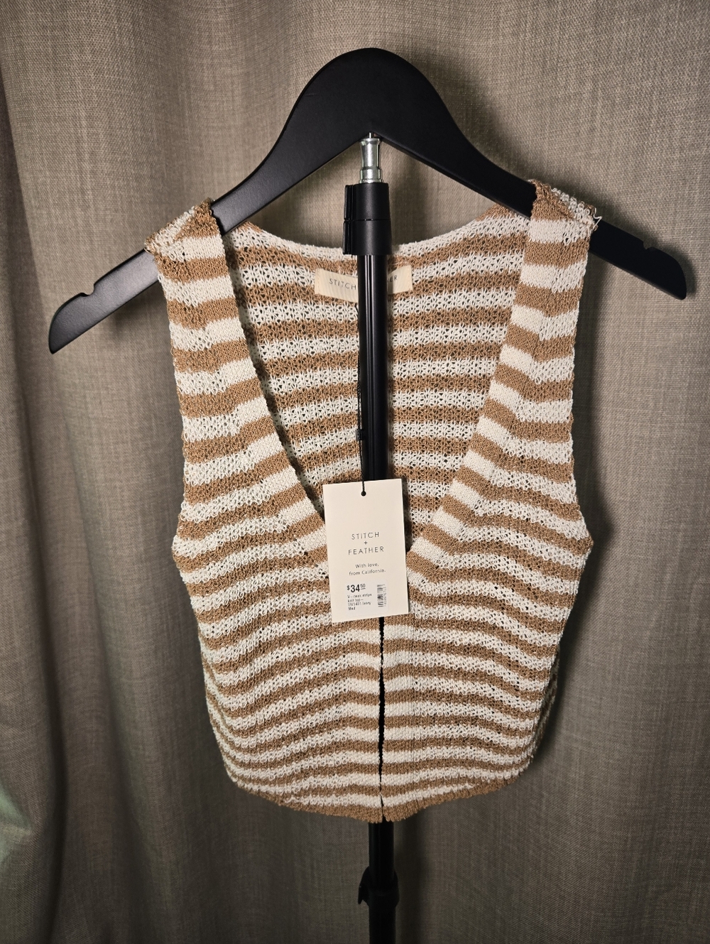 Striped Knit V-Neck Crop Top in Brown and Cream
